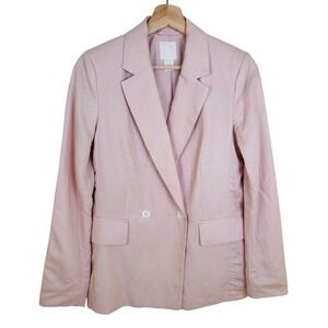 H&M XXS Pink Linen Blend Blazer Double Breasted Business Casual Jacket